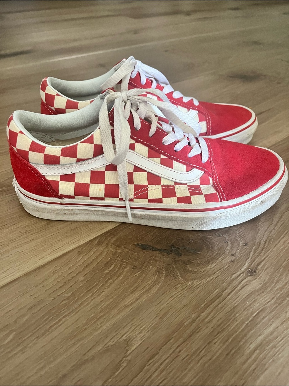 Vans Red and Cream Checkerboard Old Skool Sneakers
